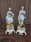 Pair Antique French Pique Fleur Statue Boy Girl Porcelain Set
