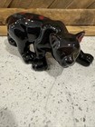 Vintage Ceramic Black Panther Figurine  Likely From The Mid-century Modern Era 