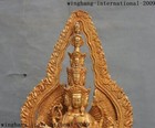 Tibet Temple Bronze 24k Gold Gilt Avalokitesvara Kwan-yin Guanyin Buddha Statue