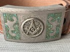 Vintage Men s Belt With Masonic Silver Tone Turquoise Inlaid Belt Buckle