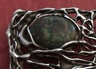 Vtg Molten Sterling Silver Green Turquoise Agate Brutalist Art Deco Belt Buckle