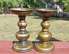       pair 19th Century Oriental Bronze Copper Candle Sticks  From Japan Or China