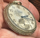 Nice Elgin 12 Size 17 Jewel 14k Gold Filled Poket Watch With Engraved Fancy Dial