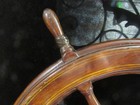 Vntg Authentic Helm Ship Wheel 32  Mahogany W  Inlay Brass Hub Nautical Yacht