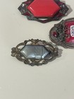 Victorian Antique Art Deco 5 Pins Brooch Lot Red Blue Green Clear Nouveau Mosaic
