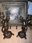 Pair Bronze Cherubs Candle Holders Candlesticks Putti