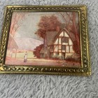 Vintage Miniature Foil Art Prints Pair Gold Ornate Brass Frames Cottagecore Art
