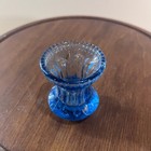 Wheaton Toothpick Holder Vtg Blue Glass Scalloped Rim Paneled Hourglass