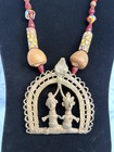Antique Venetian Glass African Trade Bead Necklace With Large Amulet Of Couple