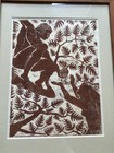 Vintage Dietric Varez Framed Block Print  12  X  9   Ulu Pickers Volcano Hawaii