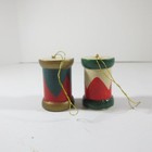 Vintage Hand Painted Wooden Drum Instrument Christmas Ornaments 1950 Lot Of 2