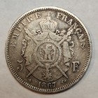 1867 Bb France 5 Francs Napoleon Iii 0 90 Fine Silver Coin Strasbourg Mint Icfi6