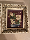 Pair Vintage Mid Century Turner Print White Lily Flower Beige Ornate 9 5   Frame