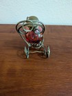 19th Century French Antique Brass Carriage Cranberry Glass Scent Bottle Set