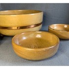 Vintage Wooden Salad Bowl Set With Copper Trim 4 Piece Mid Century Modern Footed