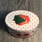 Vintage Strawberry Metal Tin Oval Polka Dot Red White Retro Kitschy B3