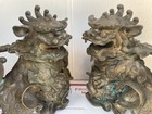 Antique Vintage Pair Fu Foo Dogs W  Wing Or Cape  Brass Copper Bronze 9 Lbs  Ea