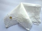 Vintage 1950s Lace Edge Wedding Hanky New W tag Linen   French Lace Imported