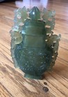 Estate Chinese Spinach Jade Nephrite Vase Vintage Antique Qing Style Dragon Face