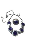 50  Vintage 925 Sterling Silver Amethyst 14  3  Necklace Ribbed Ring 6 5s Set