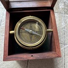 Vintage Boxed Gimbaled Brass Compass Engraved Award