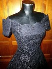 Vtg 80s Black Lace Scalloped Evening Wedding Prom Cocktail Full Skirt Dress S