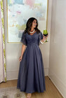 Mother Of The Bride Dressv Neck Flutter Sleeve Beaded Lace Wedding Evening Gown