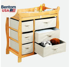 Sleigh Style Baby Changing Table - Diaper Station With 6 Removable Storage Baske