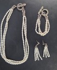 Vintage 925 Sterling Multi-strand Freshwater Pearl Necklace  Earrings   Bracelet