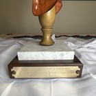 Equestrian Western Saddle Trophy Engraved Leather Topper Marble Wood Base