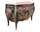Elegant  Louis Xv French Style Commode Black Lacquer Hand-painted Asian Motifs