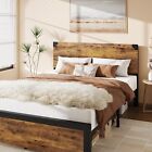 Bed Frame Platform Full queen king Size With Adjustable Wood Headboard