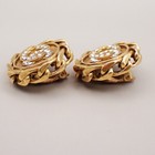 Chanel Cc Logo Rhinestone Round Button Earrings 23 Clip-on Gold Vintage 86rl065