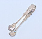 F h  Clark   Co   American Coin Silver Sugar   Ice Tongs W  Shell   Wheat Design