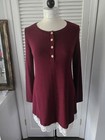 Womens Small Burgundy Henley Tunic Top Ivory Lace Hem Long Sleeve Swing Boho