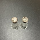 Vintage Mini Salt pepper Shakers  Pressed Glass  Sterling Lids Made In Usa