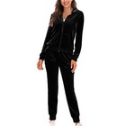 Women s 2 Piece Solid Velvet Tracksuit Set Full Zip-up Hooded Sweatshirts  pants