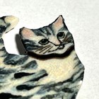 Handmade Ceramic Gray Tabby Cat Lapel Pin Brooch