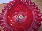 Vintage Fenton Ruby Red Glass Basket   Bell Hand Painted Signed By Artist