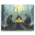 Poker Night Sasquatch Bigfoot Art Print Vintage Poker Game Room Cabin Wall Decor
