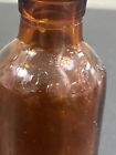 Vintage Antique Lysol Amber Glass Apothecary Bottle Small 4  Tall Embossed Logo