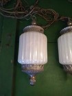 Vtg Opalescent Double Pendant Swag Lamp Lantern Stlye Hollywood Regency 60 s