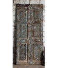 Antique Carved Closet Door Blue Floral Hinged Or Sliding Barn Door Panel 80x35