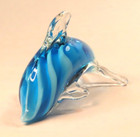 Hand Blown Studio Art Glass Dolphin Figurine Paperweight Clear   Teal Blue