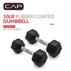 Barbell  10lb Coated Rubber Hex Dumbbell  Pair  No-roll Design  Ergonomic Steel