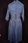Rare Vintage 1950 s Blue   Black  Silk Print Dress Size 8  Excellent Condition