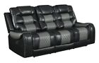 New Two-tone 3pc Leather Black Gray Sofa Loveseat Chair 5-recliner Living Room