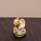 Sleeping Cherub Trinket Jewelry Box - Porcelain   Gold Hinged Pill Box 