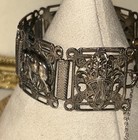 Vintage Egyptian Revival  900 Solid Silver Panel Bracelet 24g Pharaoh Hamsa 40s