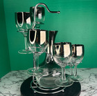 Vintage Silver Fade Decanter   Wine Glass Set Mid-century Modern Barware Rack